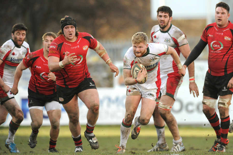 Cash-strapped Plymouth Albion, pictured playing against Jersey earlier this season, were on the verge of administration in January. Picture: JOHN ALLEN