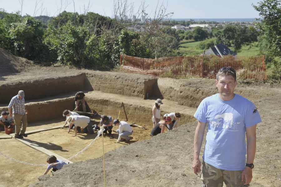 Dr Matt Pope, senior research fellow at the Institute of Archaeology, UCL, at the archaeological dig at Les Varines