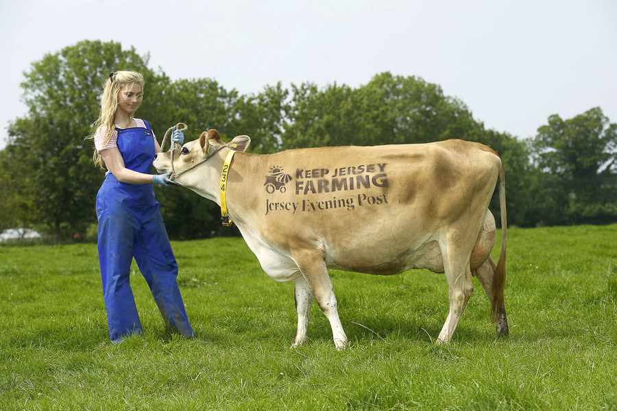 Fourth-generation farmer and former Miss Battle of Flowers Becky Houzé recently posed to promote the JEP's Keep Jersey Farming campaign
