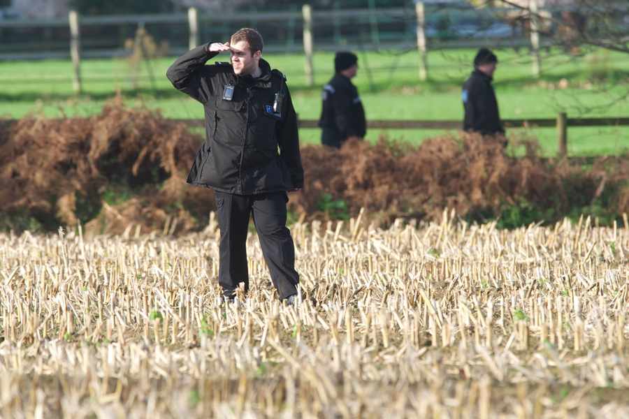 Police searching fields at Six Roads, St Lawrence.
