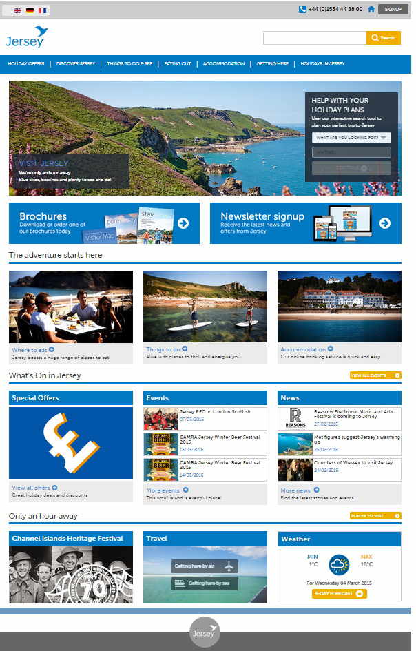 How the Jersey Tourism website currently looks