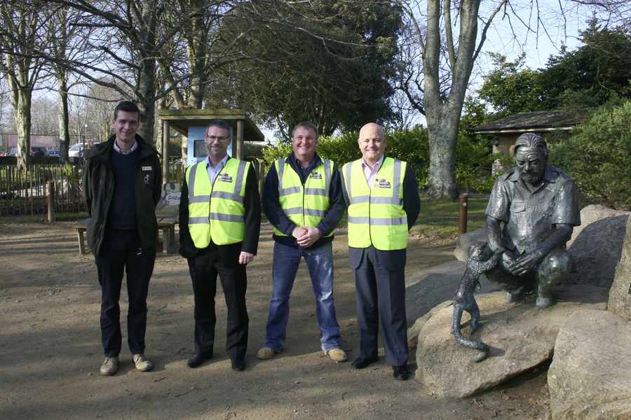 Volunteers from The Brick Foundation carried out work at Durrel last year. From left: Mark Brayshaw (Wildlife Park manager), Andy Fleet (Bridgewater Project Management), Bruce Robinson (Larsen Construction) and Steve Jewell (Brick Foundation chairman).