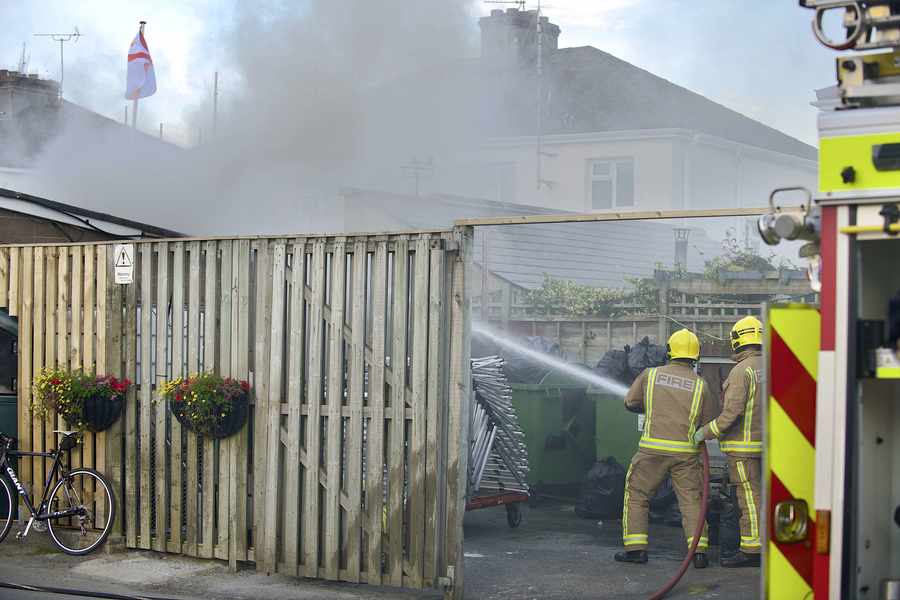 The Fire Service bring the blaze in an outbuilding under control
