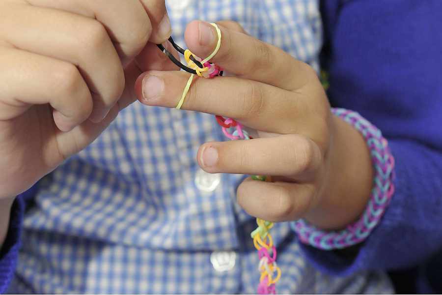 Loom bands are colourful rubber bands which are used to make jewellery
