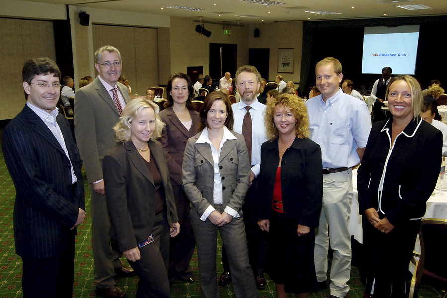 Breakfast Club members, pictured at the Pomme D'Or Hotel in 2006. From left: Nick Marshall, Tess Renouf and Grant Henderson of the 7:47 Club, Claire Saville, Louise Bracken-Smith and Rod Bryans of the 7:45 club, Beth Moody, Phil Balderson and Tracey Turmel of the 7:46 club.