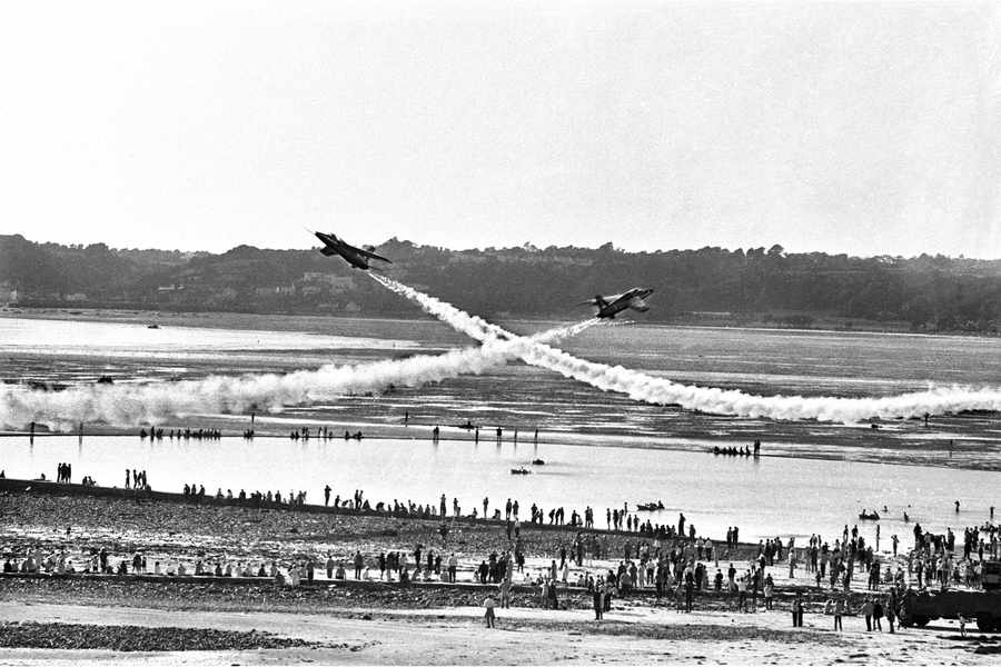 Low-flying jets perform in the finale of the air display in 1970