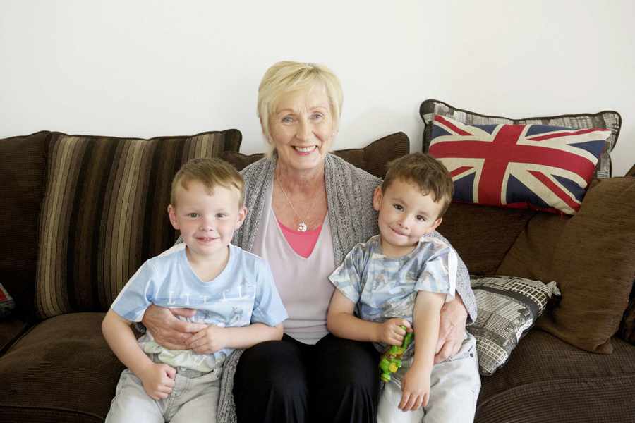 Brenda Williams with her grandchildren, twins Archie and Charlie (3) Wilson