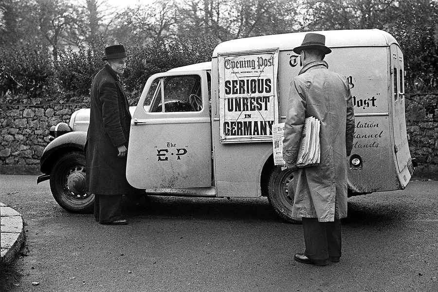 A Jersey Evening Post delivery lorry pictured in November 1939, two months after the declaration of war on Germany. Pictured on the left is Ted Le Petit