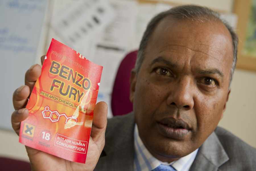 Michael Gafoor with a package of 'legal highs'