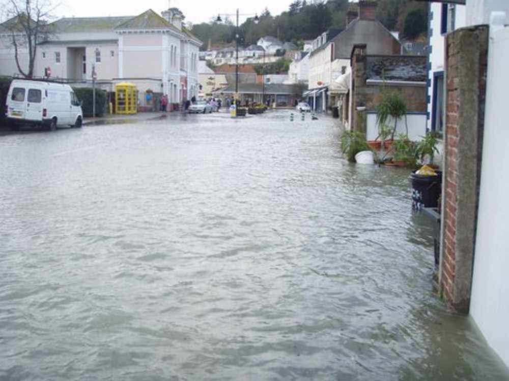 The scene in St Aubin following the 2008 flooding