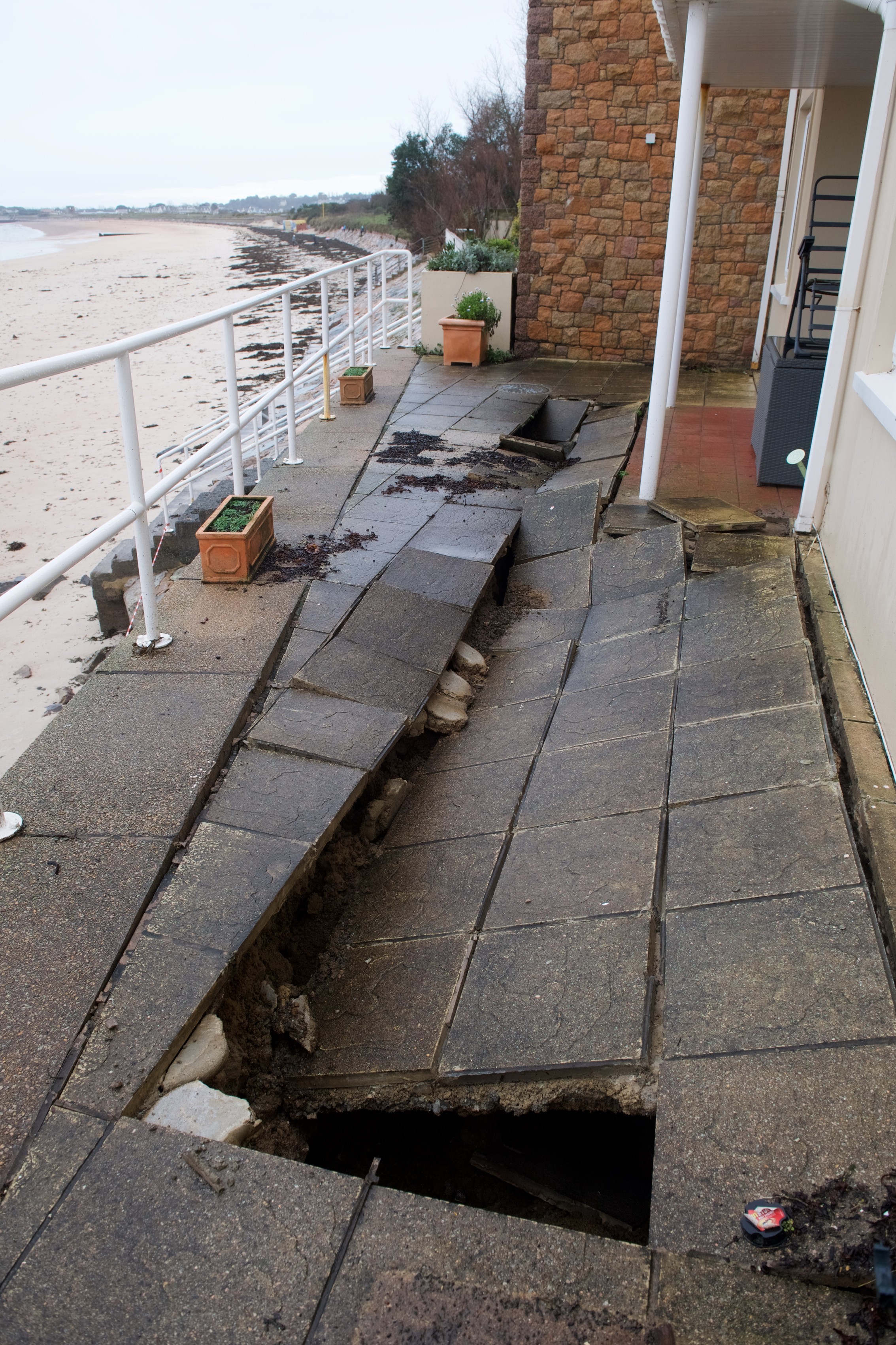 The patio in front of one apartment has completely caved-in. Picture: JON GUEGAN. (30246900)