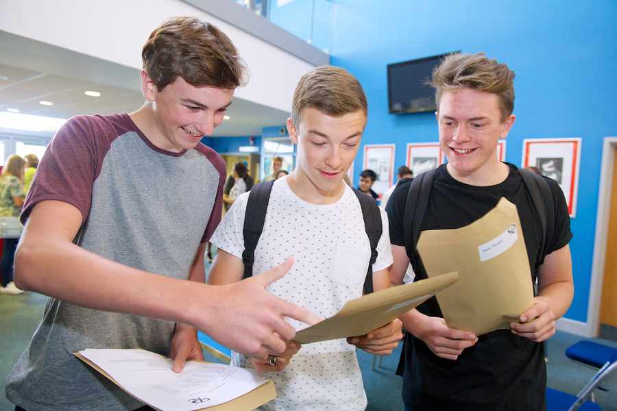 Le Rocquier School pupils with their 2014 GCSE results: Alex Leighton, Harry Villars and Ieuan Murphy