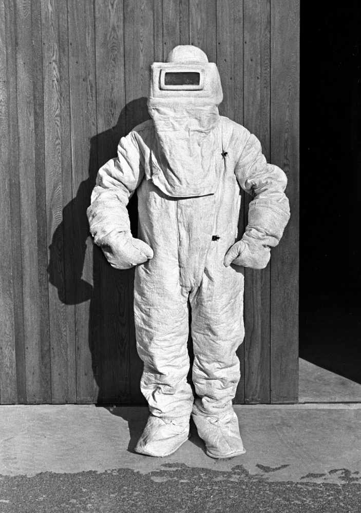 The asbestos-proof suit which was carried on the fire engine in use at Jersey Airport in 1937