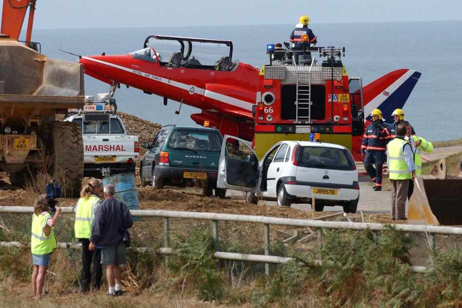 The scene after a Red Arrow drove into the gravel at Jersey Airport after its brakes failed on landing in 2003