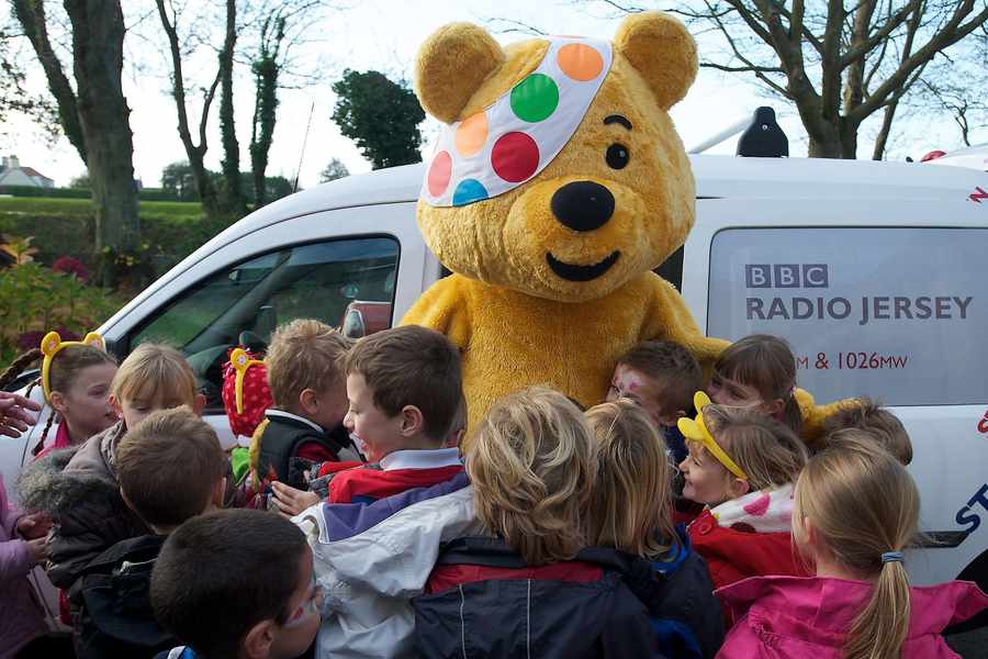Children in Need's Pudsey the bear pictured on a previous visit to Jersey