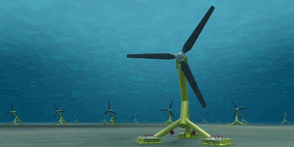 An array of underwater turbines, as planned for the Scottish island of Islay