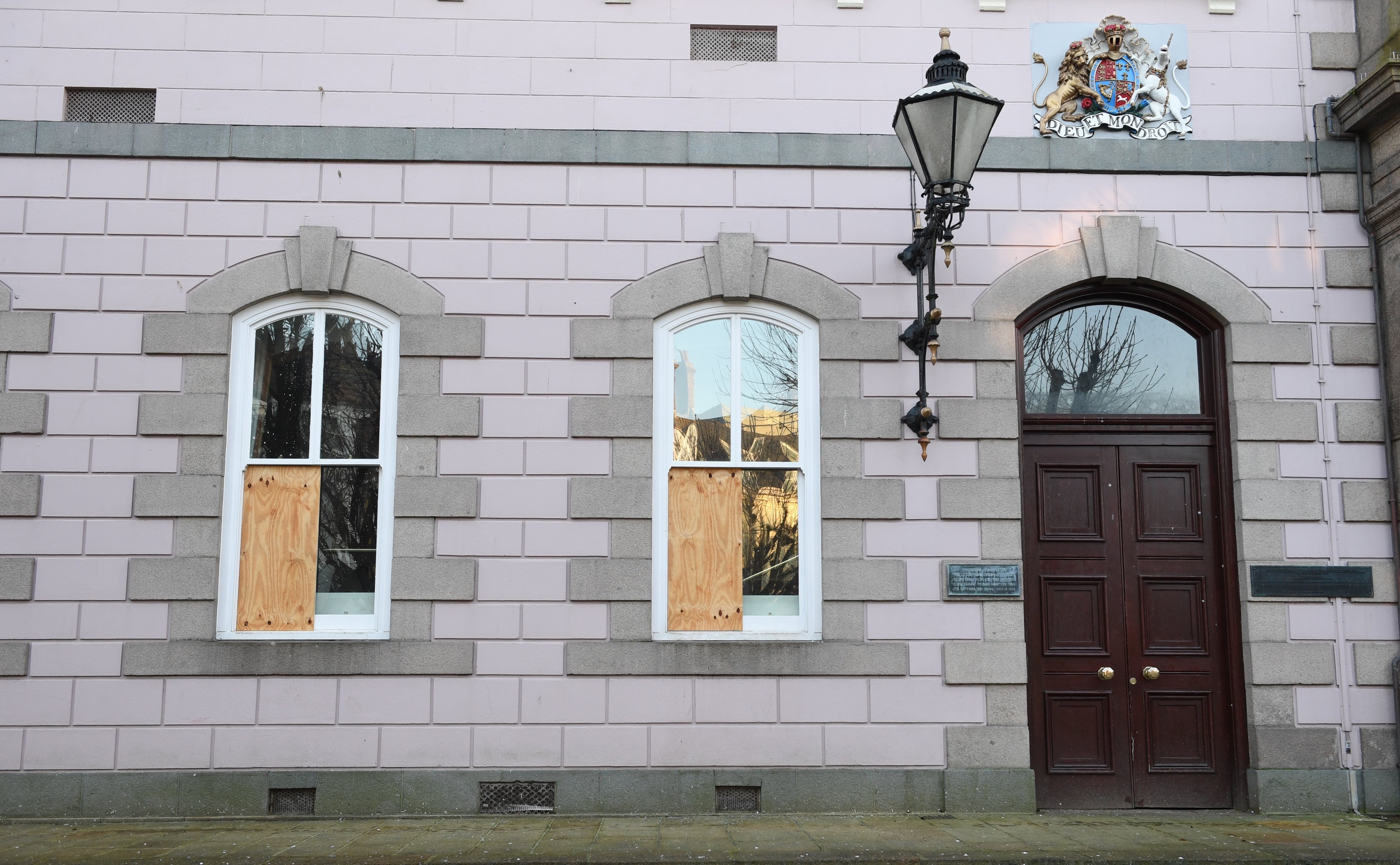 Royal Court windows boarded up..Picture: DAVID FERGUSON. (28159974)