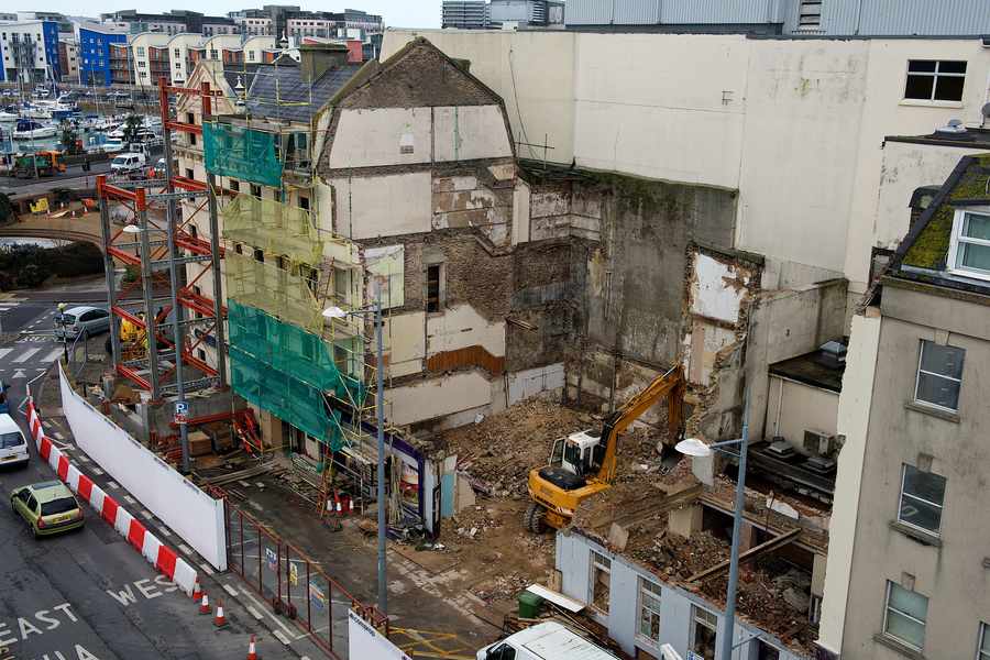 The old facade of the building is being retained