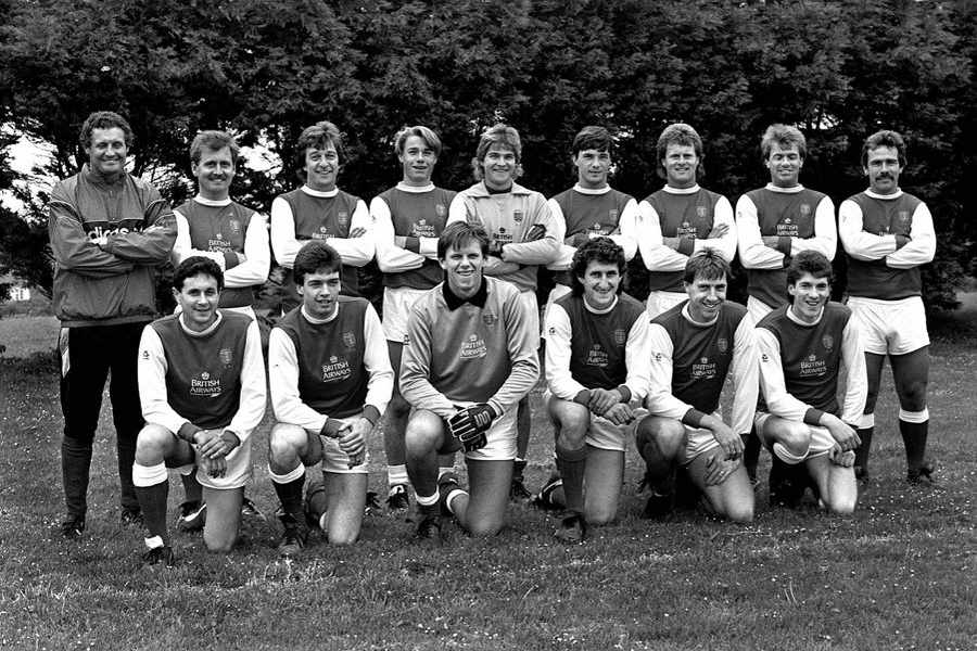 Jersey's Muratti squad in 1987, including Fraser (front, far left), JFA chief executive Neville Davidson (back, second from left) and future star Graeme Le Saux (back, fourth from left)
