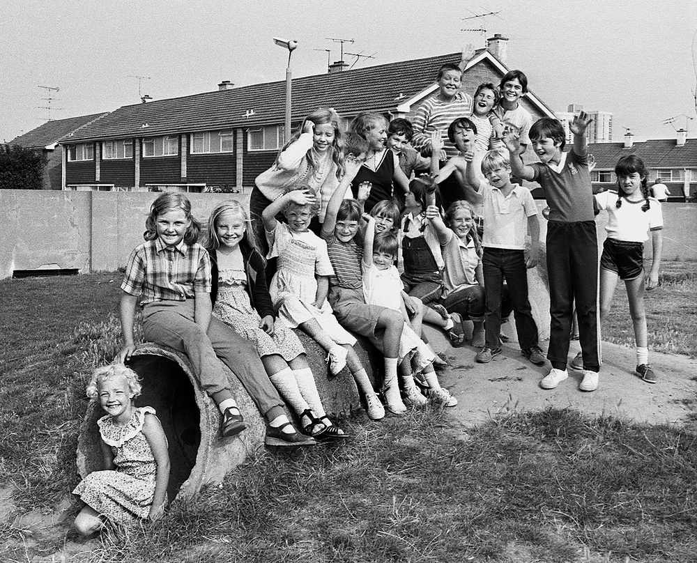 Children celebrate the arrival of the summer holidays at Le Squez in 1982