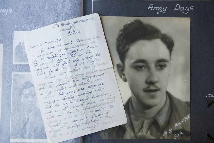 A picture of Private Jack Clarke and the front page of the letter to his parents