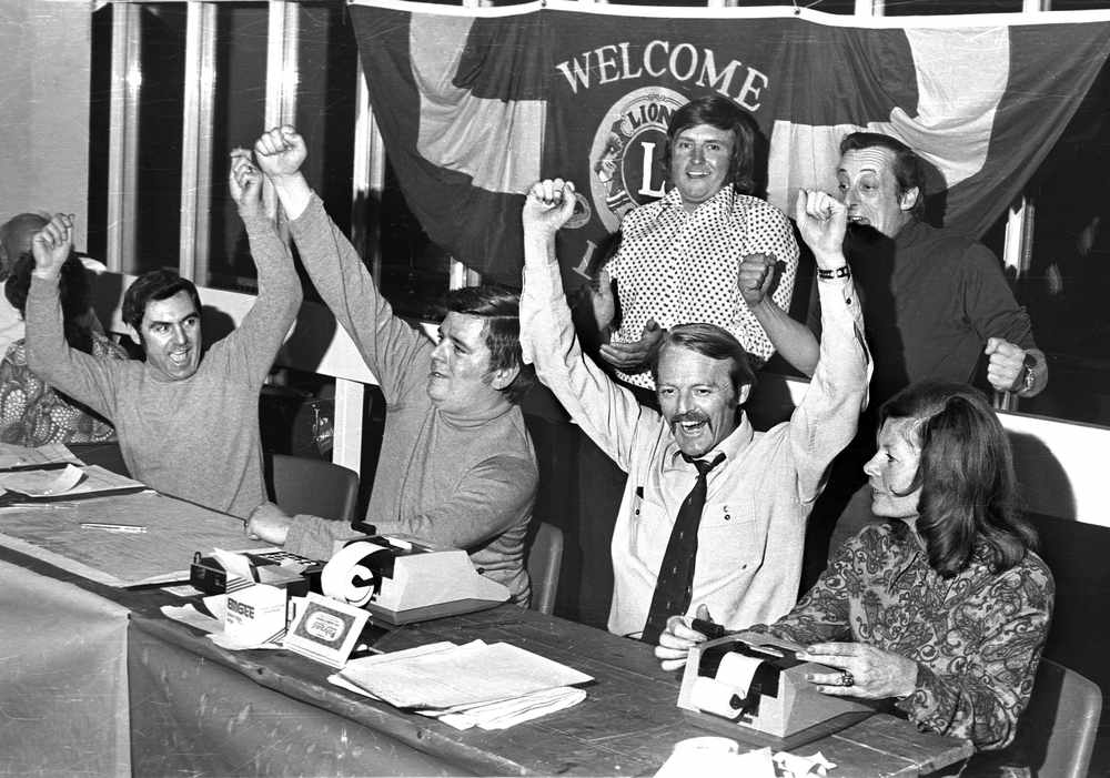 Scenes of jubilation at the 1973 Swimarathon as some of the Lions Club members react to the news of shattering the world record of sponsored swims - set in Jersey the year before - when over £13,000 was raised for charity, treble the previous record