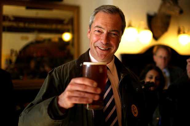 Ukip leader Nigel Farage, pictured here in the Lamplighter pub in Jersey, has seen his party lose ground in recent opinion polls