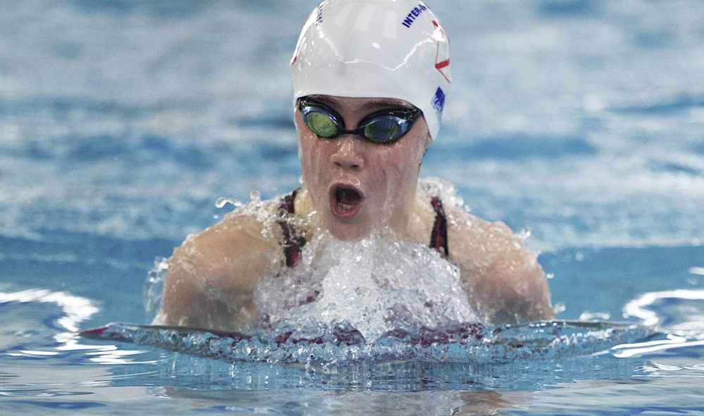 Jersey's Hannah Moore, racing in the girls' 11-years-old-and-under 100 metre breaststroke