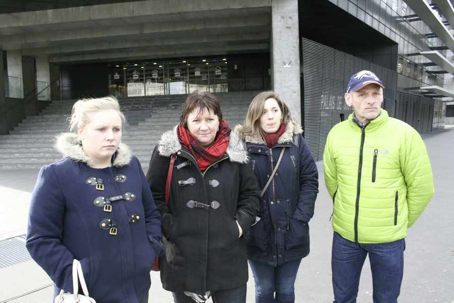 The family of Philippe Lesaulnier: (Left to right) Daughter Pauline Lesaulnier, 20, widow Delphine Lesaulnier, daughter Audrey Lesaulnier, 24, Pascal Le Guillou, owner of fishing boat Les Marquises
