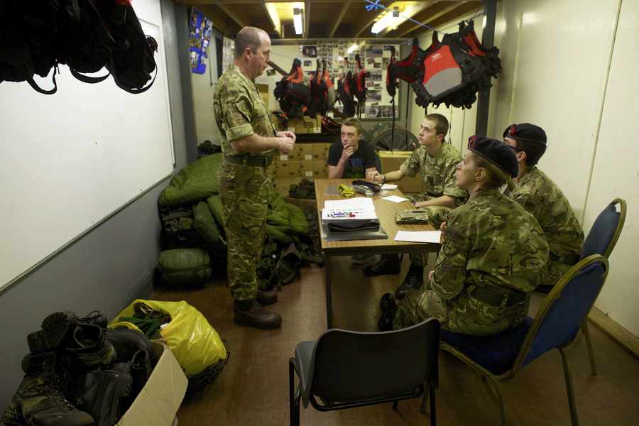 Royal Marine detachment Sgt Karl Channing briefing the cadets