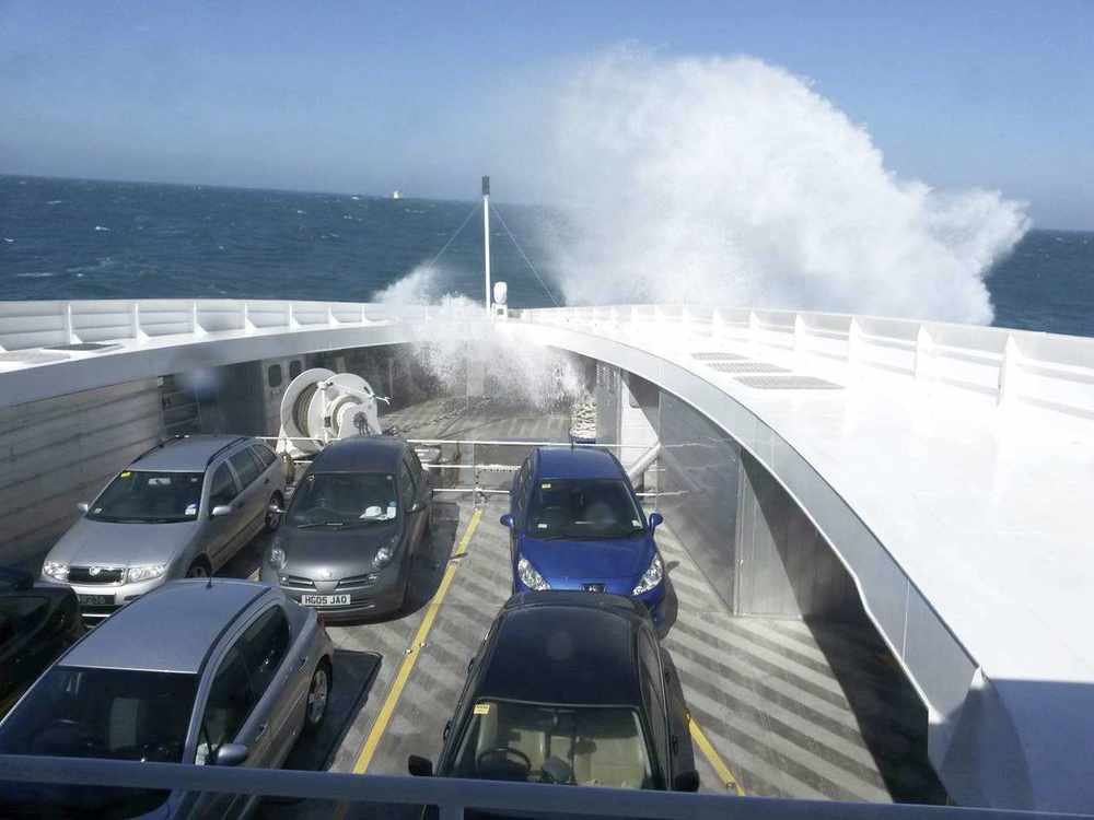 A picture taken by Jean Dean of water coming over the bow of Condor Liberation