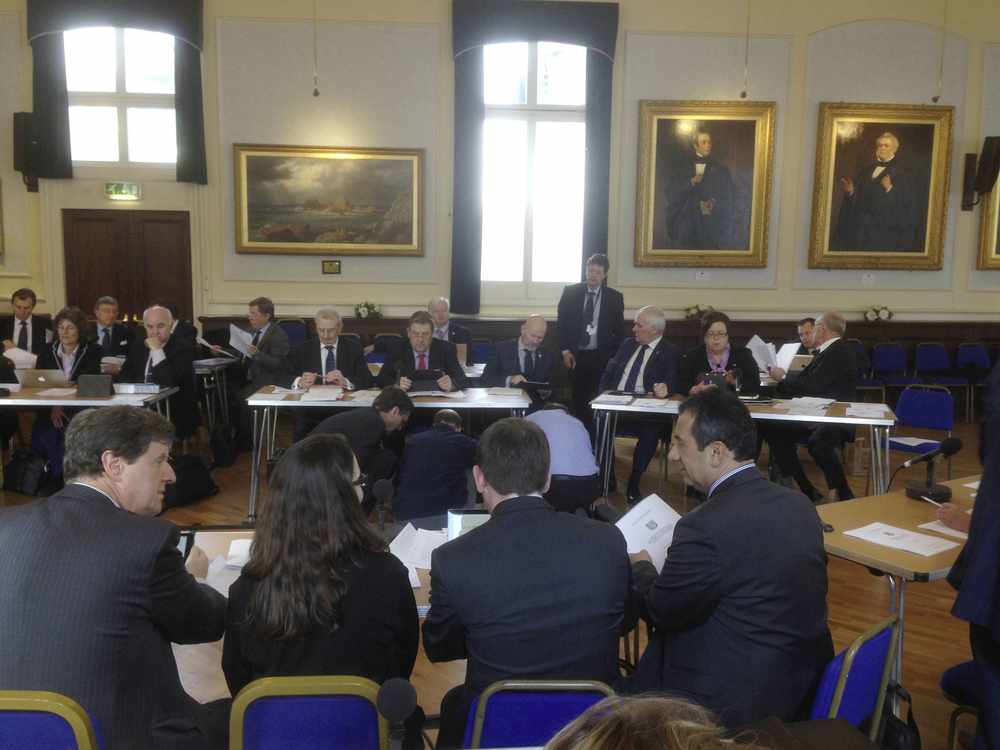 The scene in the Town Hall before the States sitting resumed. Picture by Constable Simon Crowcroft