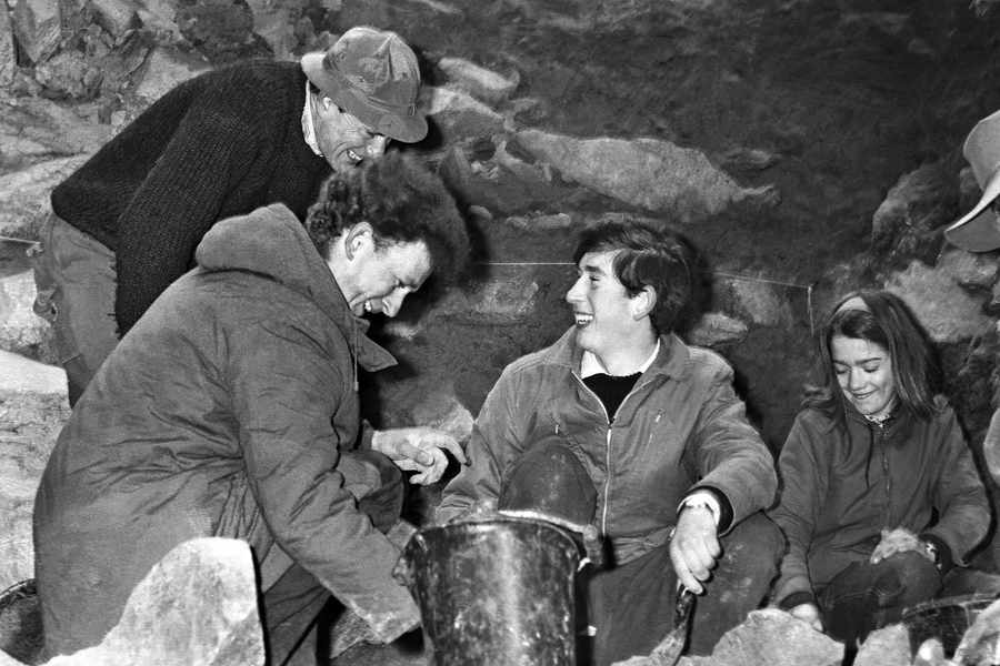 A young Prince Charles working on a ledge at La Cotte in April 1968 during his time as a student at Cambridge University.