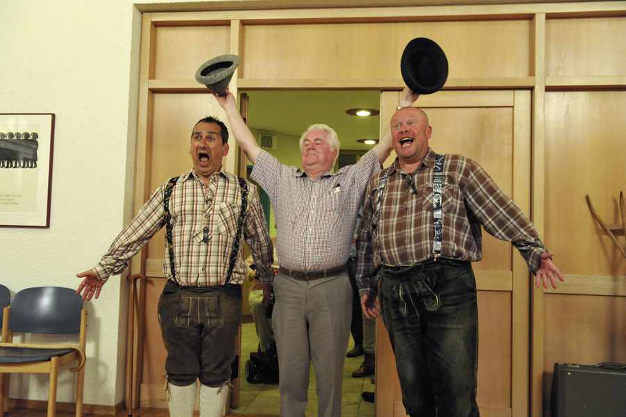 Deputy Murray Norton, Jim Francey and Nick Chandler of the Red Cross providing the entertainment during a convivial evening at the 'Pius-Scheel-Haus' in Bad Wurzach