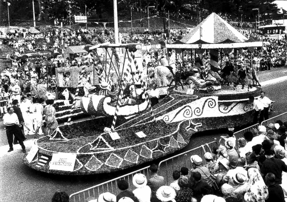 The Battle of Flowers has been a popular event for several years. Grouville won the Prix d'Honneur in 1966 with this float, La Ronde