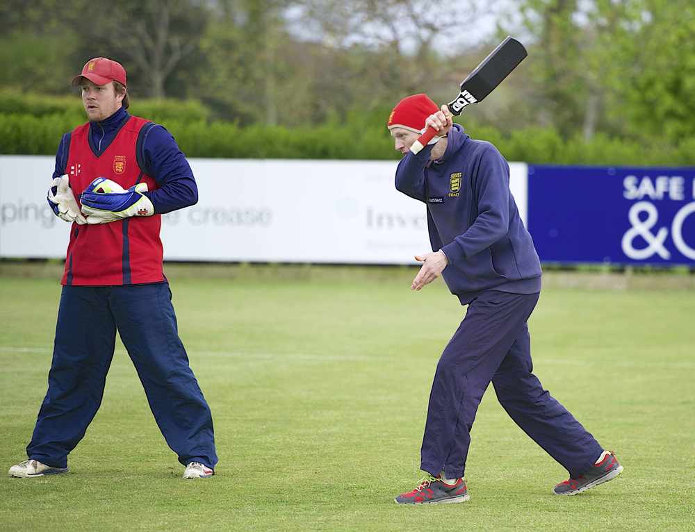 Neil MacRae, right, leads one of Jersey's final training sessions. Picture: David Ferguson