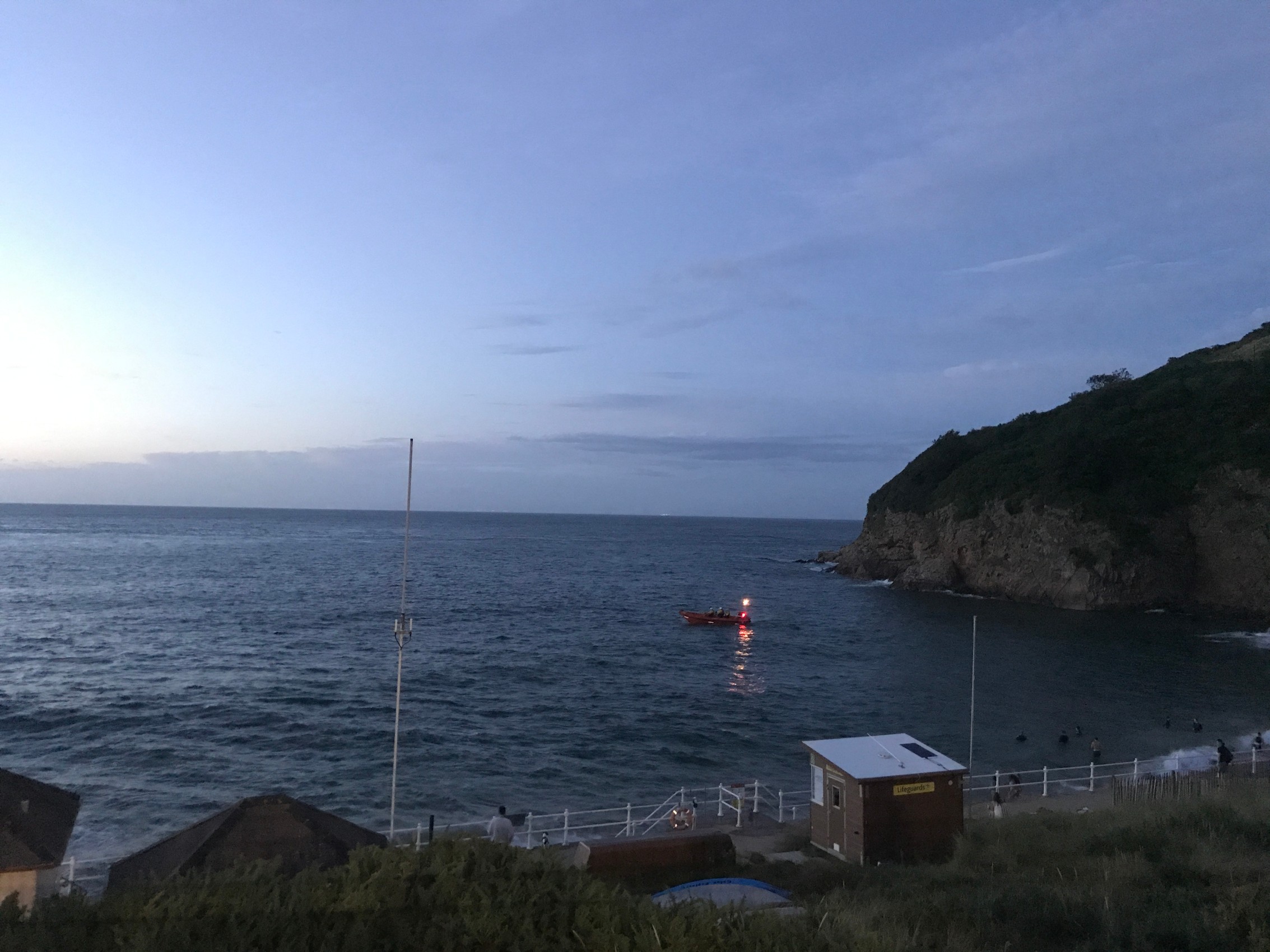 The crew of the St Catherine inshore lifeboat searching at Grève de Lecq. NO CREDIT (29056100)