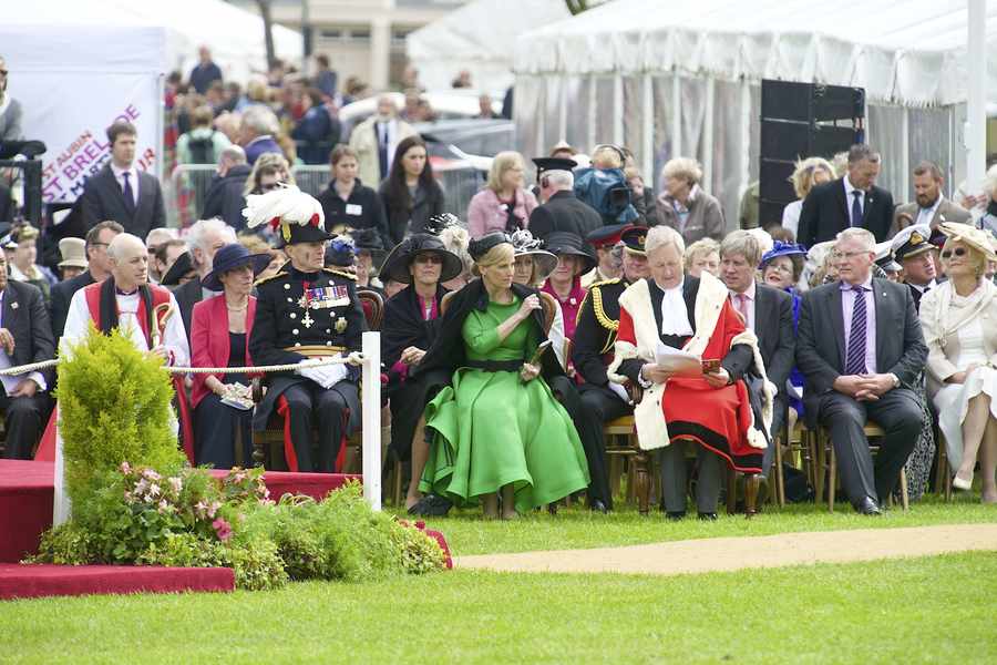 The celebrations were attended by (left to right) Jersey's Lieutenant-Governor, Sir John McColl, HRH Sophie, Countess of Wessex and the Bailiff, William Bailhache