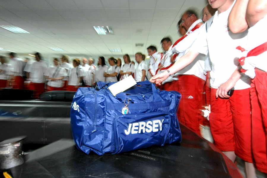 The Jersey Island Games team arrive at Rhodes Airport in 2007.