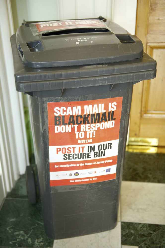 One of the bins for collecting scam mail