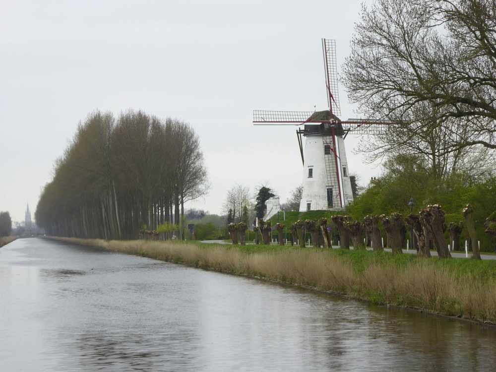 A cycle ride along the canal path takes you past the windmill at Damme