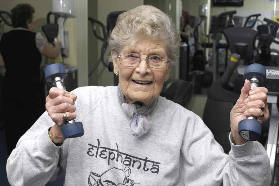 Jean Powell (93) training at Springfield Stadium gym