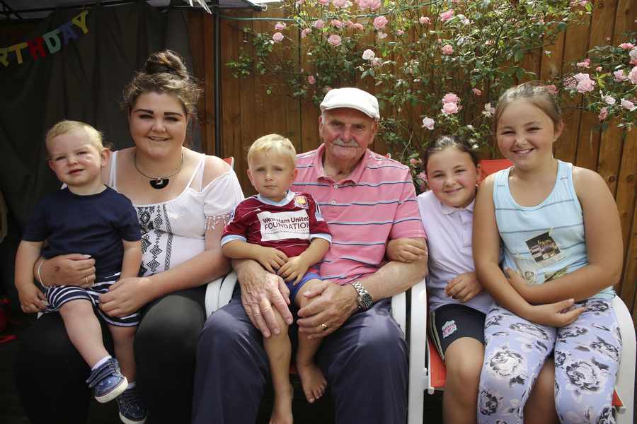 Eddie Franks – 'the best papa in the world'– pictured with his eldest grand-daughter Molly Tyrell, great-grandson Jay, grandson Eddie and granddaughters Amber and Summer