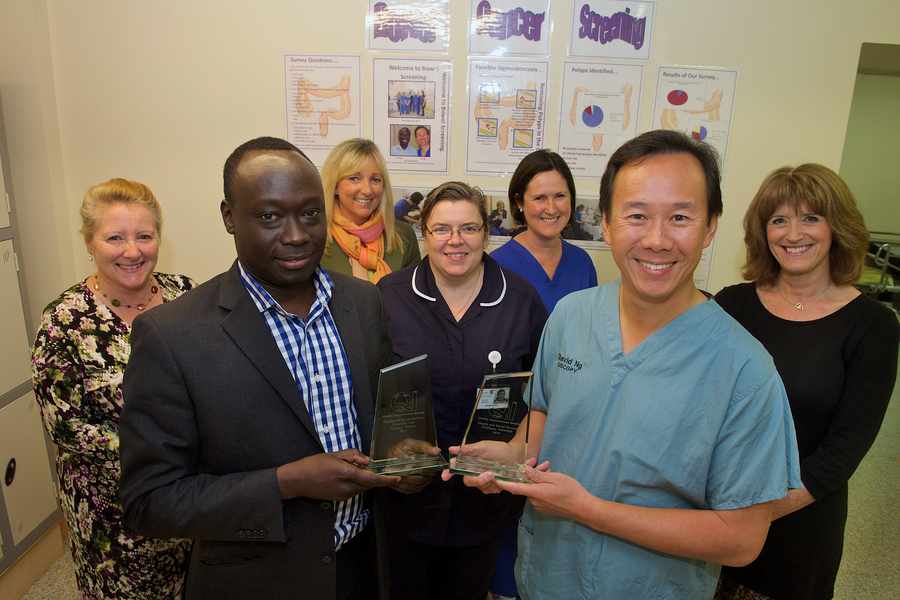 Staff at the General Hospital's bowel cancer screening department celebrate winning the top award at the 2013 Health and Social Services Quality Improvement Awards