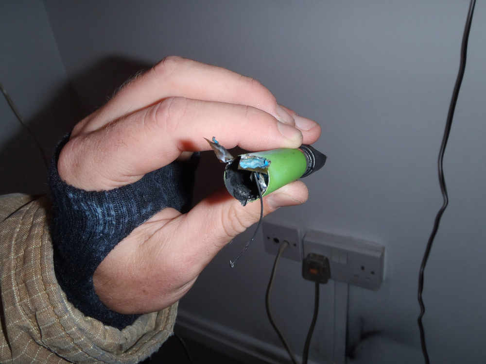 An e-cigarette charger which caught fire