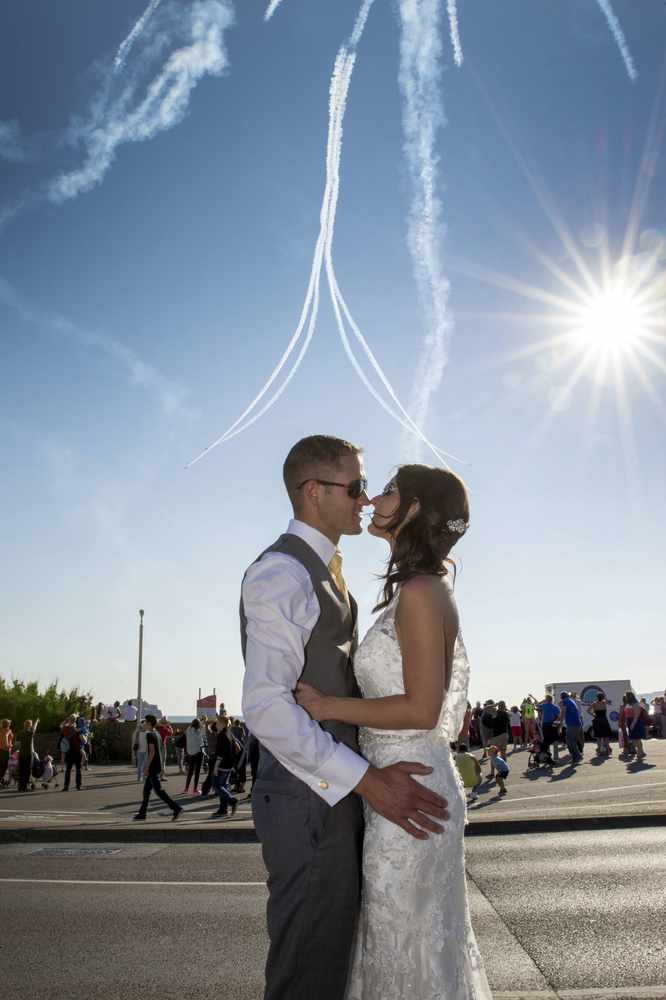 Scott and Danielle Lane, from Nottinghamshire, whose wedding reception at the Grand Jersey hotel included a display by the Red Arrows
