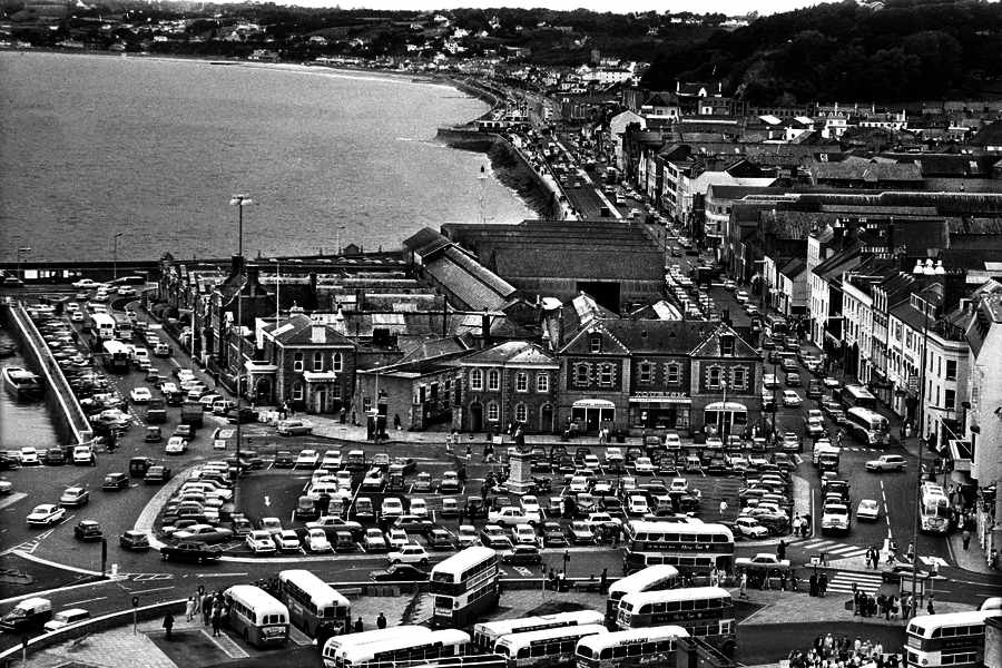 Jersey's capital is constantly changing. This photo from 1970 gives an overview of the Weighbridge and abattoir looking west along Victoria Avenue before land at the Esplanade was reclaimed. Much of the space on show in this picture has since been pedestrianised with the creation of Liberation Square.