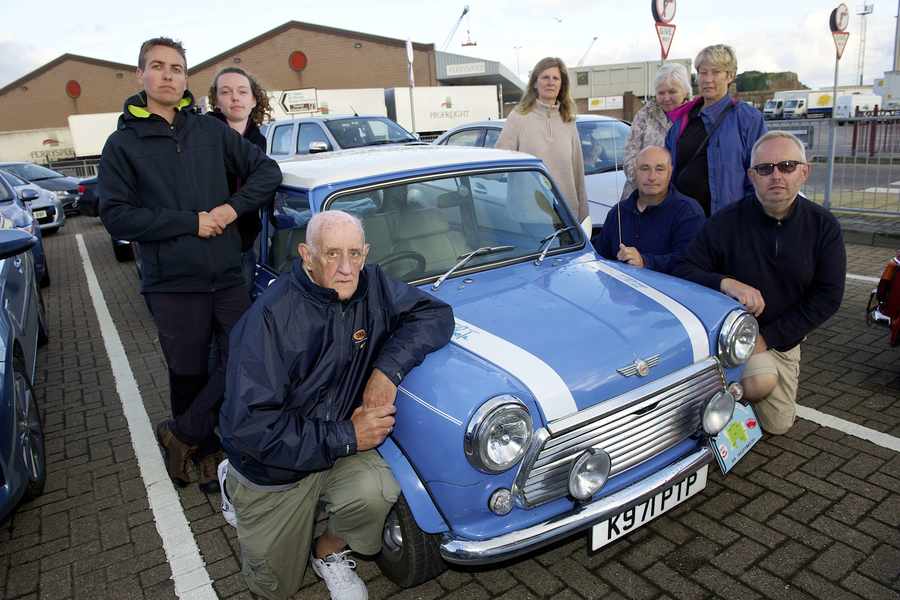 Burt Winzar (kneeling at front), organiser of the Southend Mini Action Group, with other members of the society