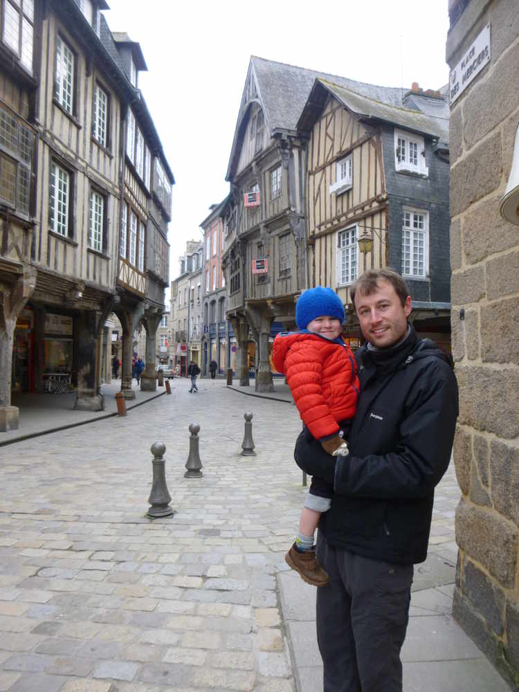 Richard Heath and his son, Harry, among some of Dinan's half-timbered buildings, which date back to the 13th century