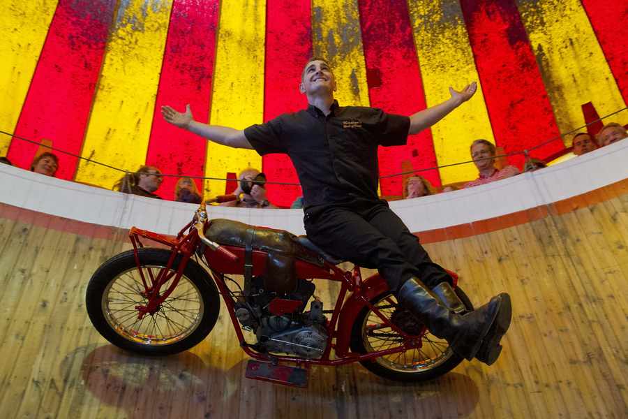 Jacob Messham performs on the Wall of Death during the Rubis Jersey International Motoring Festival 2013